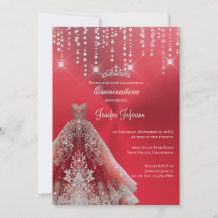 Metallic red glitter Quinceanera Invitation