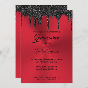 Metallic red glitter Quinceanera Invitation