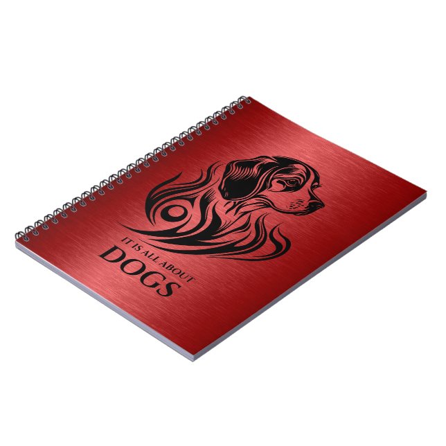 Metallic Red Ornamental Beagle Head Illustration Notebook (Left Side)