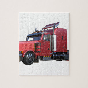 Metallic Red Semi Tractor Traler Truck Jigsaw Puzzle