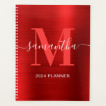 Metallic Red Signature Monogram Planner<br><div class="desc">Create your own girly personalised name and monogrammed planner or appointment book for her.
The red faux metallic foil digital art graphic will print like a photo.
Bright red and white contemporary monogram with elegant signature style calligraphy design can be customised.</div>
