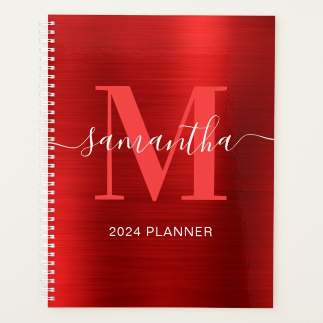 Metallic Red Signature Monogram Planner (Front)