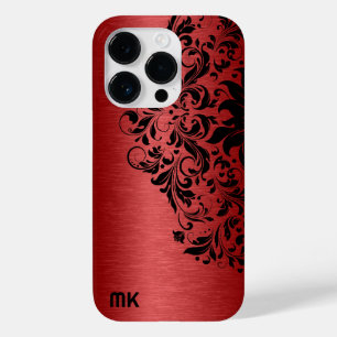Metallic Red Texture Black Lace & Text Case-Mate iPhone 14 Pro Case