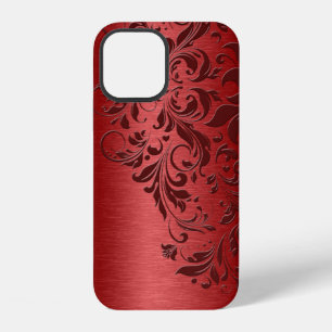 Metallic Red Texture & Floral Lace iPhone Case