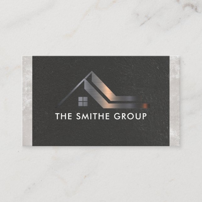 Metallic Residential Property | Real Estate Business Card (Front)