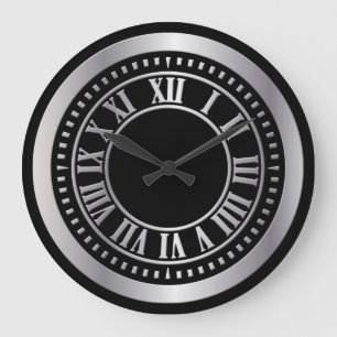 Metallic Roman Numerals Clock Face - Silver