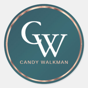 Metallic Rose Gold and Teal  Classic Round Sticker