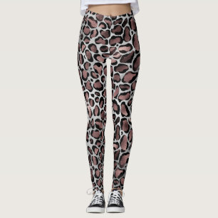 Metallic Rose Gold & Black Leopard Spots on White Leggings