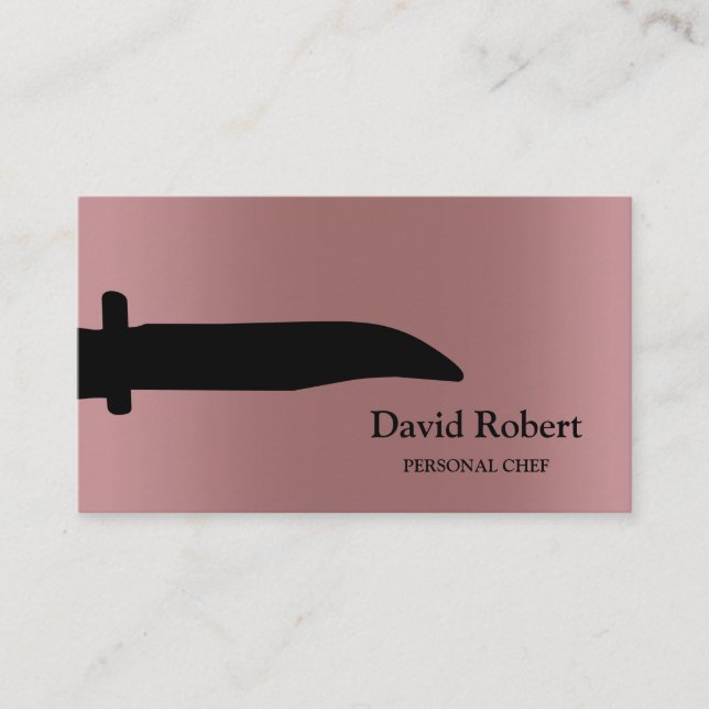Metallic Rose Gold Chef Knife Modern Business Card (Front)