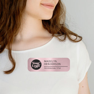 Metallic Rose Gold Company Logo Employee Magnetic  Name Tag