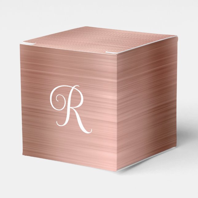 Metallic Rose Gold Curly Monogram Favour Box (Front Side)