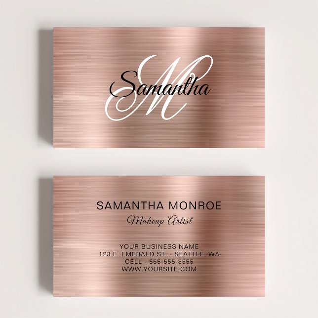 Metallic Rose Gold Fancy Monogram Business Card (Metallic Rose Gold Fancy Monogram Business Card)