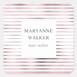 metallic rose gold foil stripes elegant monogram square sticker