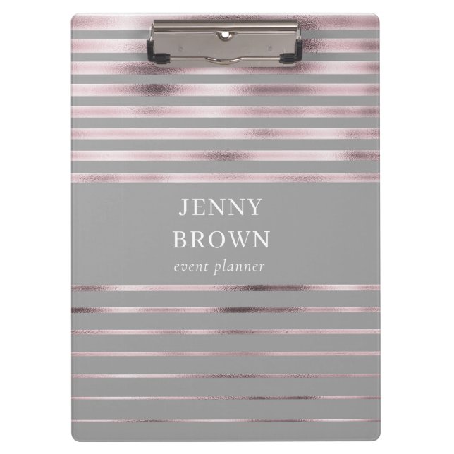 metallic rose gold foil stripes monogram clipboard (Front)