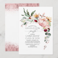 Metallic Rose Gold Glitter Floral Graduation