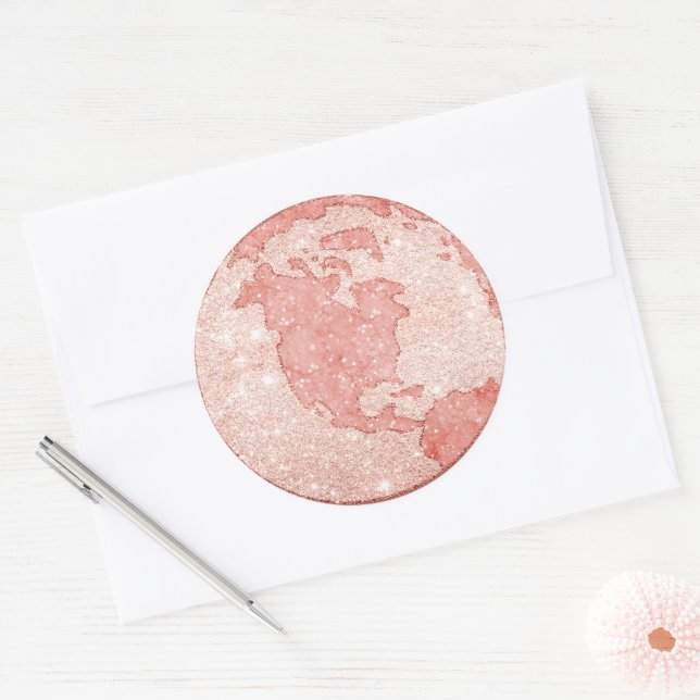 Metallic Rose Gold Glitter Globe Stickers (Envelope)