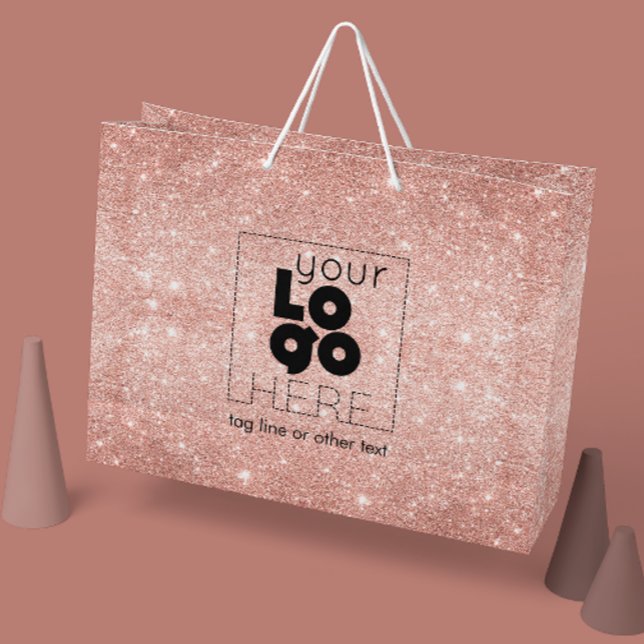 Metallic Rose Gold Glitter Logo Paper Shopping Bag (Creator Uploaded)