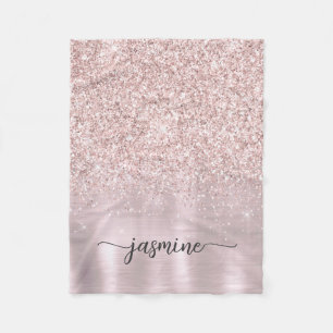 Metallic Rose Gold Glitter Monogram Name  Fleece Blanket