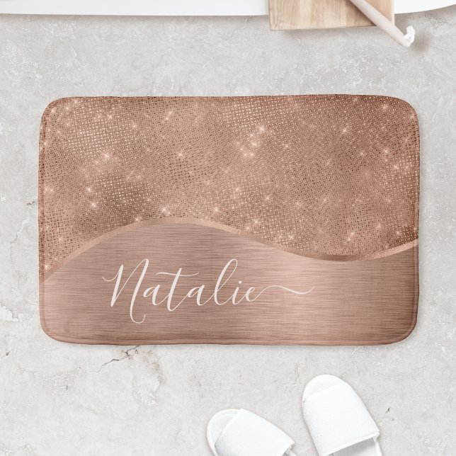 Metallic Rose Gold Glitter Personalised Bath Mat (Creator Uploaded)