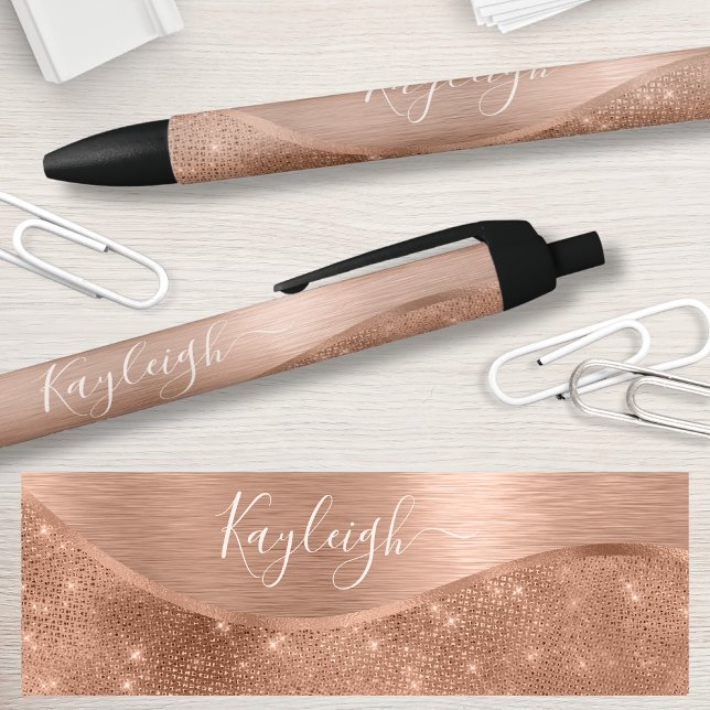 Metallic Rose Gold Glitter Personalised Black Ink Pen (Creator Uploaded)
