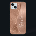 Metallic Rose Gold Glitter Personalised iPhone 15 Mini Case<br><div class="desc">Easily personalise this rose gold brushed metal and glamourous faux glitter patterned phone case with your own custom name.</div>