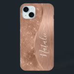 Metallic Rose Gold Glitter Personalised iPhone 15 Mini Case<br><div class="desc">Easily personalise this rose gold brushed metal and glamourous faux glitter patterned phone case with your own custom name.</div>