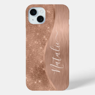 Metallic Rose Gold Glitter Personalised iPhone 15 Mini Case