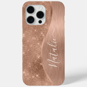 Metallic Rose Gold Glitter Personalised iPhone 15 Pro Max Case