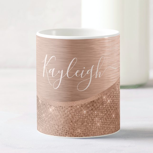 Metallic Rose Gold Glitter Personalised Coffee Mug (Creator Uploaded)