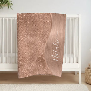 Metallic Rose Gold Glitter Personalised Fleece Blanket