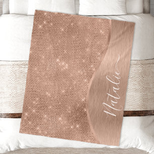 Metallic Rose Gold Glitter Personalised Fleece Blanket