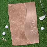 Metallic Rose Gold Glitter Personalised Golf Towel<br><div class="desc">Easily personalise this rose gold brushed metal and glamourous faux glitter patterned golf towel with your own custom name.</div>