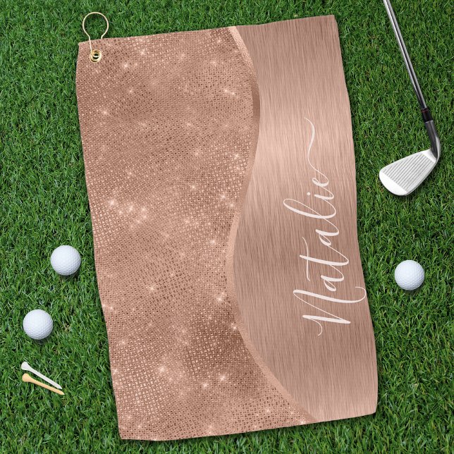 Metallic Rose Gold Glitter Personalised Golf Towel (Creator Uploaded)