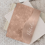 Metallic Rose Gold Glitter Personalised iPad Mini Cover<br><div class="desc">Easily personalise this rose gold brushed metal and glamourous faux glitter patterned iPad cover with your own custom name.</div>