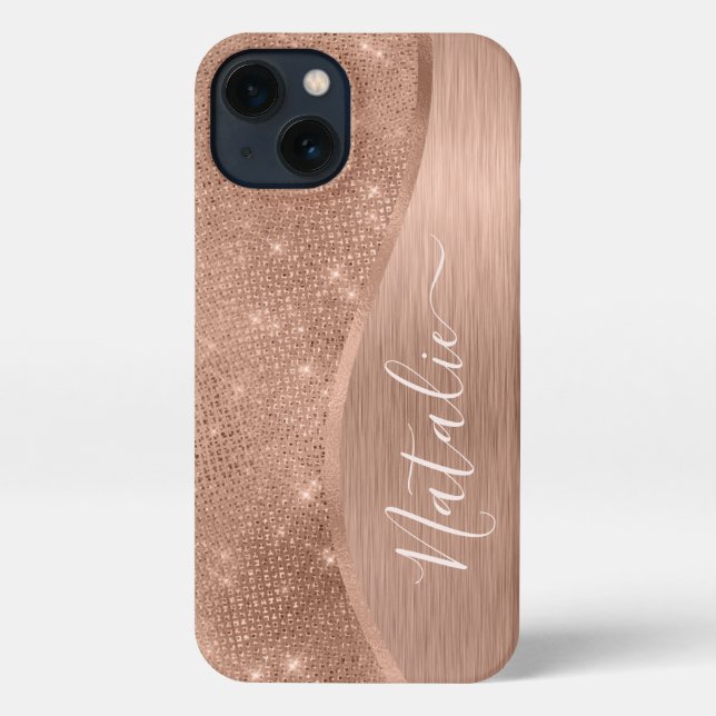 Metallic Rose Gold Glitter Personalised iPhone Case (Back)