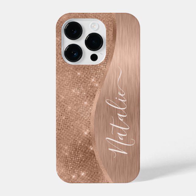 Metallic Rose Gold Glitter Personalised iPhone Case (Back)