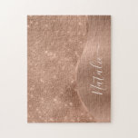 Metallic Rose Gold Glitter Personalised  Jigsaw Puzzle<br><div class="desc">Easily personalise this rose gold brushed metal and glamourous faux glitter patterned jigsaw puzzle with your own custom name.</div>