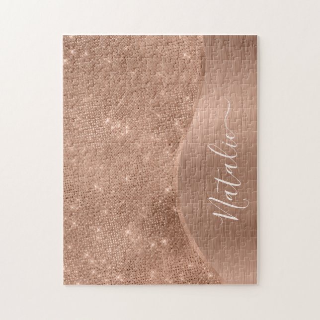 Metallic Rose Gold Glitter Personalised  Jigsaw Puzzle (Vertical)