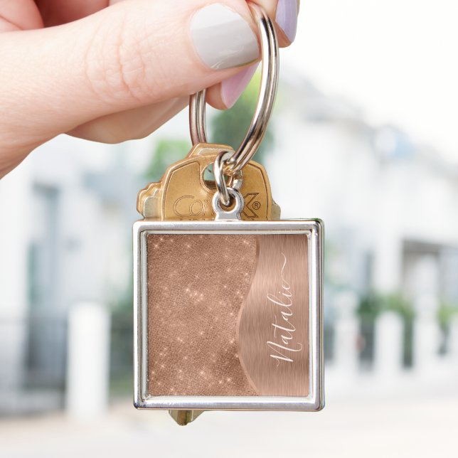 Metallic Rose Gold Glitter Personalised Key Ring (Creator Uploaded)