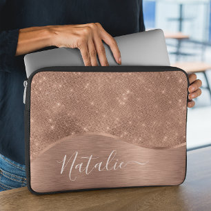 Metallic Rose Gold Glitter Personalised Laptop Sleeve