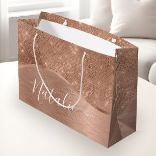 Metallic Rose Gold Glitter Personalised Large Gift Bag