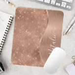 Metallic Rose Gold Glitter Personalised Mouse Pad<br><div class="desc">Easily personalise this rose gold brushed metal and glamourous faux glitter patterned mouse pad with your own custom name.</div>