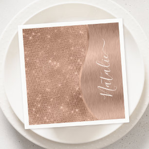 Metallic Rose Gold Glitter Personalised Napkin