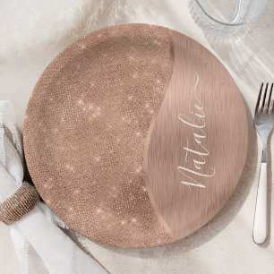 Metallic Rose Gold Glitter Personalised Paper Plate