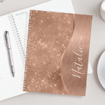 Metallic Rose Gold Glitter Personalised Planner<br><div class="desc">Easily personalise this rose gold brushed metal and glamourous faux glitter patterned planner with your own custom name.</div>