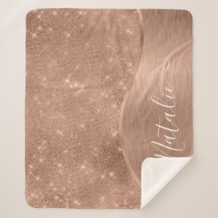 Metallic Rose Gold Glitter Personalised  Sherpa Blanket