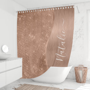 Metallic Rose Gold Glitter Personalised Shower Curtain