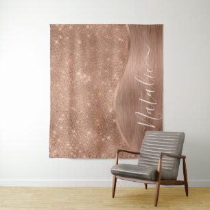 Metallic Rose Gold Glitter Personalised Tapestry