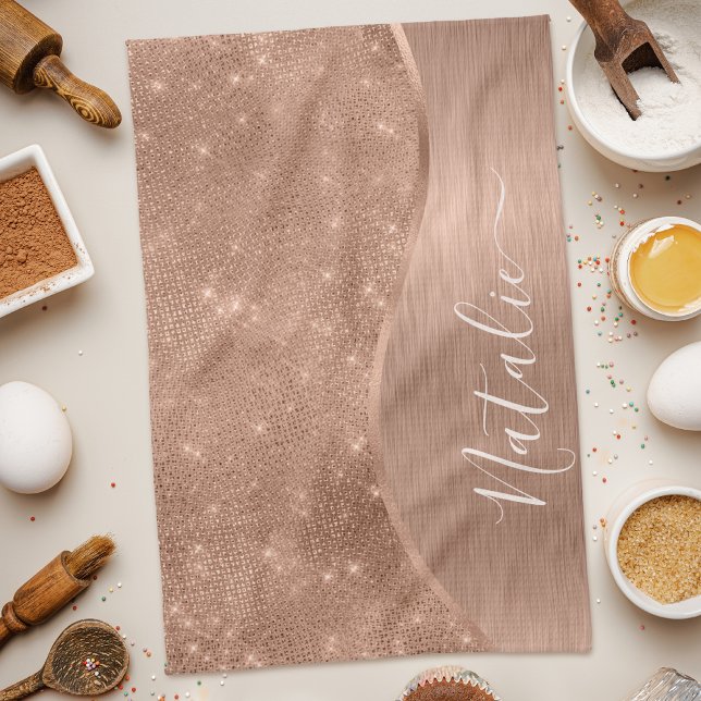 Metallic Rose Gold Glitter Personalised Tea Towel (Creator Uploaded)