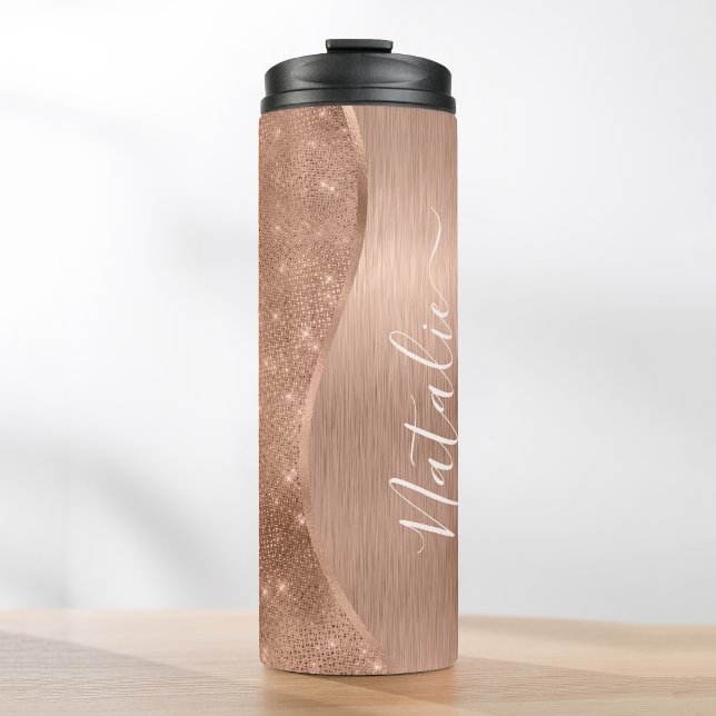 Metallic Rose Gold Glitter Personalised Thermal Tumbler (Creator Uploaded)
